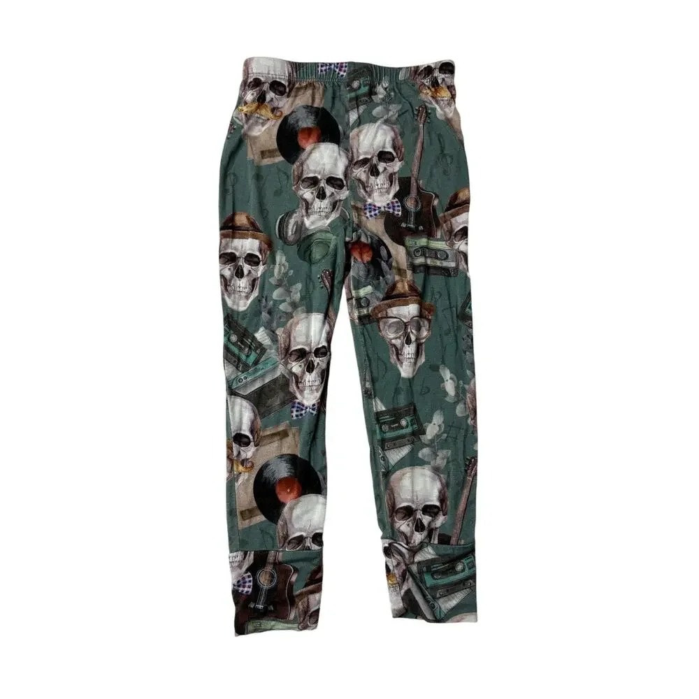 Posh Peanut Bamboo Sheldon Green‎ Skull Pajama Pant Set 4T Whimsygoth Fantasy